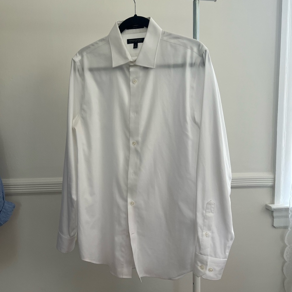 Banana Republic Men’s Slim-fit Fine Twill Dress Shirt medium M white